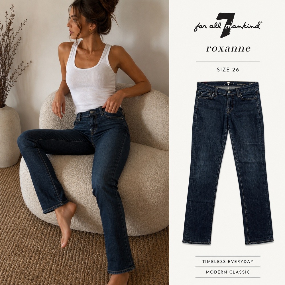 7 For All Mankind Roxanne Jeans Women 26 Dark Blue Slim Straight Y2K Denim Pants